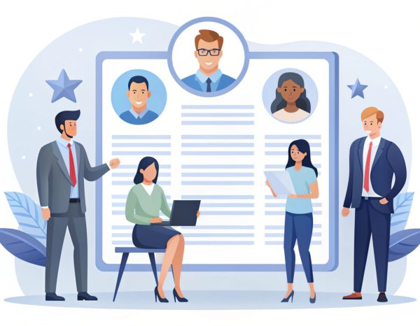 Job recruitment. Hr managers searching job candidate, reading CV and giving reviews. Employee selection concept. Vector flat Business illustration